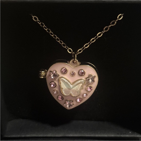 Pink Butterfly Heart Locket Necklace | Gold Plated | Cute Gift Jewelry | New - Picture 2 of 9